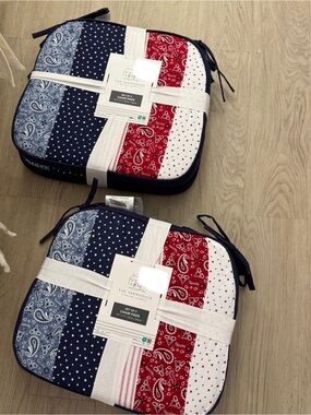 The Farmhouse Collection Patriotic Patchwork Chair Pads set 4 - Red, Navy, White
